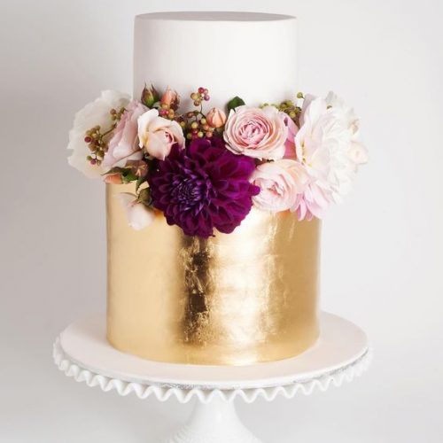 bruidstaart metallic bloemen